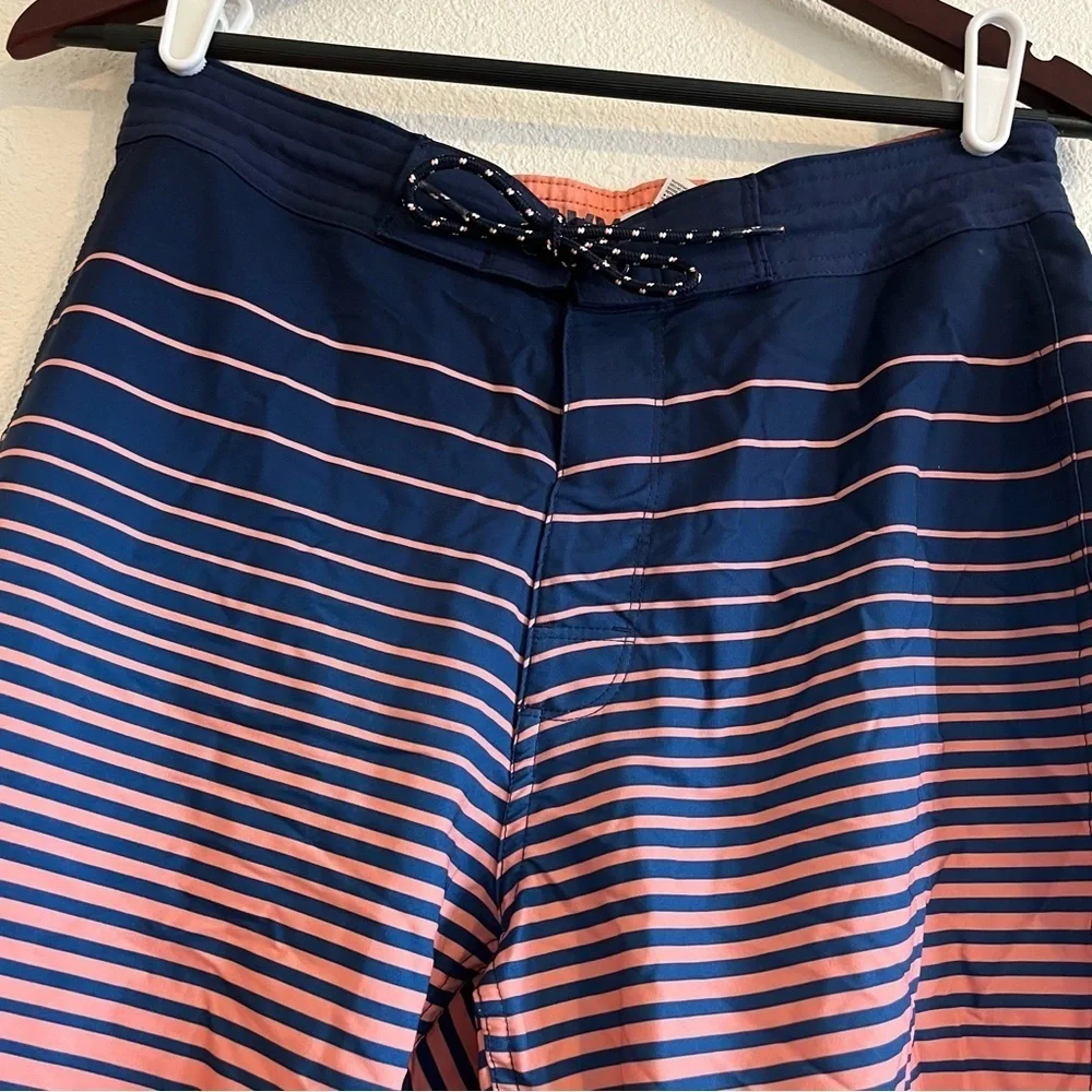 Old Navy Men’s Blue Orange Striped Pockets Drawstring Swim Trunk Size 30